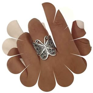 Inateannal Boho Large Butterfly Rings Filigree Butterfly Finger Ring Silver Adjustable Knuckle Rings Vintage Open Wide Adjustable Ring Jewelry for Women