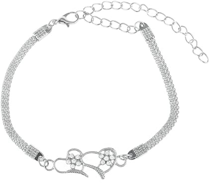 BCughia dam fotlänk silver/guld, legering fotlänk dubbelt hjärta med zirkonia fotsmycke boho 21,2 + 10 cm, Legering, Kubisk zirkon
