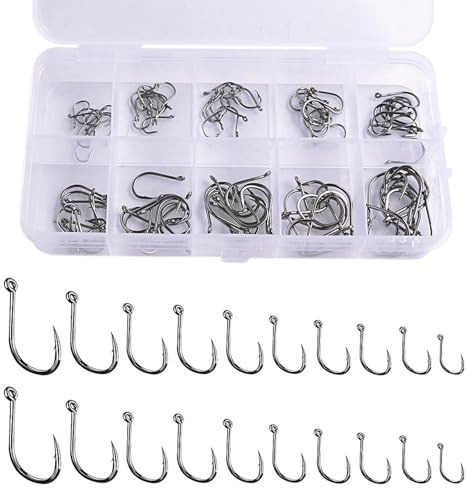 100PCS Fishing Hooks Set – 10 Sizes (#3–#12) Barbed Eyed Hooks in High Carbon Steel, Circle Hooks for Freshwater & Saltwater with Storage Box