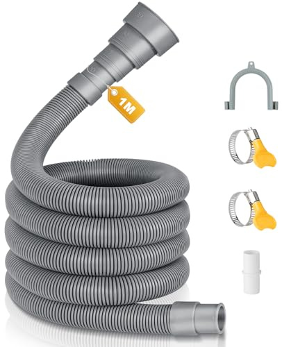 Cozary Tuyau Machine à Laver, 1M Rallonge de Tuyau de Vidange, Tuyau de Vidange Universel, avec U Support et Colliers de Serrage, pour Lave-Linge, Lave-Vaisselle