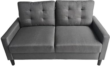 SWEET SOFA® Sofá Dubi 2 Plazas – Diseño Minimalista, Tela Antimanchas, Cojines Desenfundables y Patas de Madera – Sofá Moderno y Confortable para Salón 140 cm Color Gris Oscuro