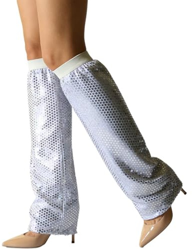 CYMNER Abba Kostüm Damen, Disco Kostüm Style 70s Pailletten Stulpen Retro Outfit mit Stulpen Silber Glitzer, Abba Outfit Passend für Karneval Fasching Mottoparty