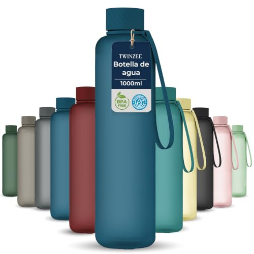 Twinzee Gourde 1L Tritan - Anti-Fuite et sans BPA pour le Sport, l'École et le Bureau - Gourde 1 litre Compatible Lave-Vaisselle - Bleu Foncé