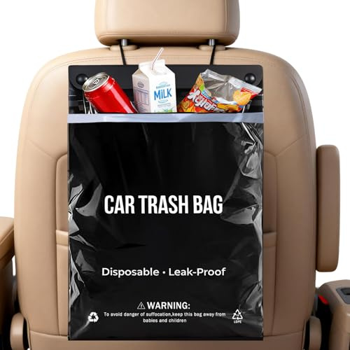 100 Count Disposable Car Trash Bags - 2 Gallon Leakproof & Smellproof Car Garbage Bags, Hanging & Stick-On Car Trash Can Alternative, 1.18 mil Heavy Duty for Car, SUV, Truck