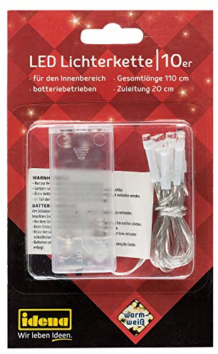 Idena 8582089 - LED Lichterkette mit 10 LED in warmweiß, batteriebetrieben, ca. 1,1 m lang, für den Innenbereich, als Deko für Partys, Weihnachten, Hochzeit