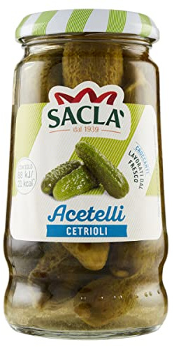 Saclà, Acetelli, Cetrioli All'Aceto di Vino, Ideali per Aperitivo, Antipasti e Insalate, Vaso Vetro, 290g (150g sgocciolato), Confezione da 12 pezzi