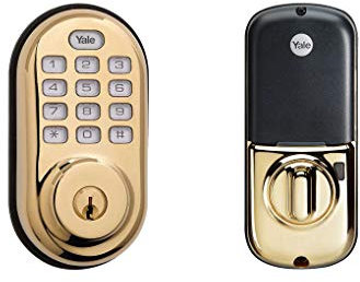 Yale Real Living Electronic Push Button Deadbolt Fully Motorized with Zwave Technology, Polished Brass