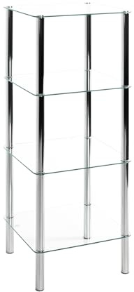 HAKU étagère chromé, métal, Verre trempé - Dim.: L 39 cm x H 107 cm x P 39 cm, Style: Modern