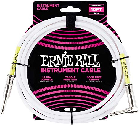 Ernie Ball P06049 10 ft Straight/Angle Instrument Cable - White