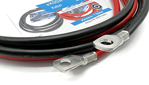 Exoda Batteriekabel Set 200 cm 35 mm² M10 Rot Schwarz Auto Boot Motorrad | Batteriekabel, 200 cm Länge, 35 mm² Querschnitt, Rot und Schwarz, für Auto, Boot, Motorrad, Temperaturbeständig bis 70°C