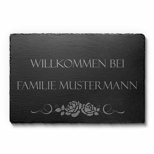 Schiefer Türschilder mit Gravur | Namensschild Briefkastenschild selbstklebend/blank Klingelschild mit mehr als 80 Motive | Größe 30x20 cm