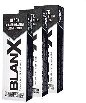 BlanX, Tandkräm Classic Black, tandkräm med aktivt kol för blekning, naturlig, icke-slipande, för vita tänder, 75 ml, 3-pack