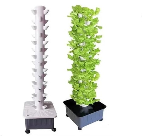 TIRUSS Vertical Hydroponic Grow Tower Aeroponic Tower for Herbs, Fruits and Vegetables 15 Layer 45 Plants Sites with Movable Water Tank Hydrating Pump, Timer, Adapter (45 Pots)