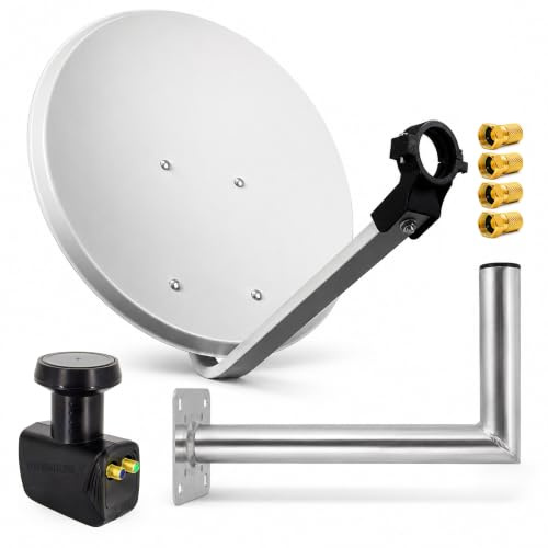 PremiumX Satelliten-Komplettanlage 60cm Satellitenantenne Satellitenschüssel Twin LNB Wandhalter 45cm ALU 2TN 4X F-Stecker