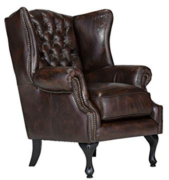 Woodkings Chesterfield Ohrensessel Pittsfield Echtleder antik Braun | Bürosessel, Lesesessel, Federkern, Englisches Design, Stilsessel