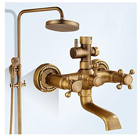 GLYYR Antique Laiton Colonne de Douche Montage Mural 3 Fonction l'eau de Sortir Ensemble de Douche avec Douche à Main, Pommeau de Douche, Robinet de Baignoire, pour Salle de Bain,Antique b
