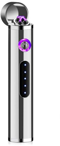 KIPIDA Mini Accendino Elettrico, Accendino USB Ricaricabile Antivento Elettronico Nero,Regalo Festa del Papà,Candele Antivento Doppio Plasma con Indicatore Della Batteria per Cucina Barbecue (Argento)