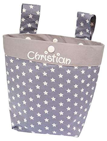 Lenkertasche Sterne mit Namen, Laufrad Fahrrad Kindertasche personalisiert, Kinderfahrradtasche, Laufstalltasche, Rollertasche, (grau)