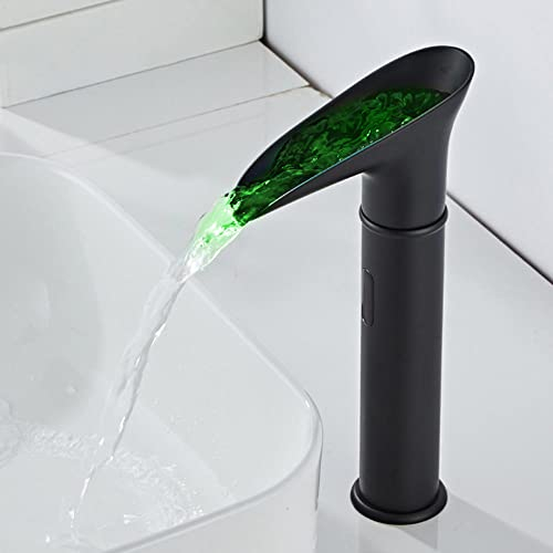 Retro Grifo con Sensor de Infrarrojos Caliente y Frío Grifo Cascada Lavabo Led Cambio de Color Grifo de Lavabo con Sensor-Negro Antiguo_Alto