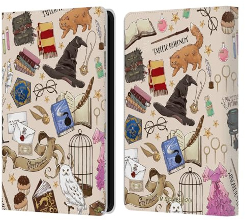 Head Case Designs Offizielle Harry Potter Hogwarts Muster Deathly Hallows XXXVII Leder-Wallet-Hülle Kompatibel mit Kindle Paperwhite 5 (2021)