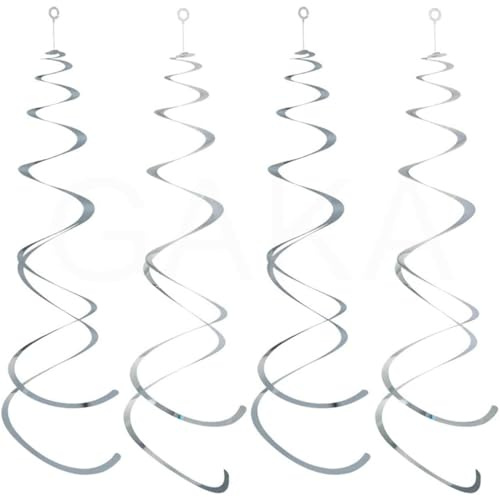 GAKA FAVOR 30 Stück Wirbel Deko Silber Spiralen Girlande Folien Deckenhänger DoppelSpiral Deko für Geburtstag, Hochzeit, Silvester oder Karneval Partydeko