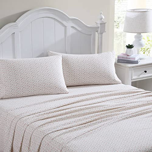 Laura Ashley Home - Twin Sheets, Cotton Flannel Bedding Set, Brushed for Extra Softness & Comfort (Evie Pink, 3 pcs, Twin)