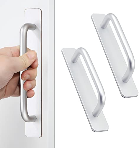 shuokang 2 Stück Selbstklebende Möbelgriffe, Aluminium Schrankgriffe, Schubladengriffe, Türgriffe, Ohne Bohren Griff für Kleiderschrank, Küche, Schiebetür, Balkontür (148mm, Silber)