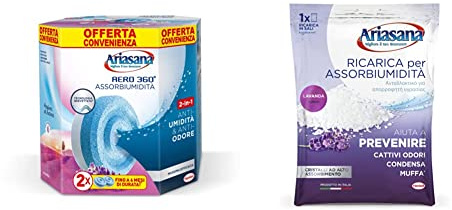 Ariasana Ricarica Tab Lavanda Per Dispositivo Aero 360° Kit, Multicolore & Ricarica in Sali Assorbiumidità Fragranza Lavanda 1 Busta da 450 Grammi Assorbono Efficacemente l'Eccesso di Umidità