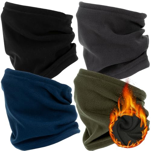 Zollen 4/3/1 Pack Neck Warmer Snood for Men Women Unisex Fleece Winter Neck Gaiter Windproof Bandana Adjustable Face Covering Scarf for Skiing Motorcycle Outdoor Sports Running Cycling