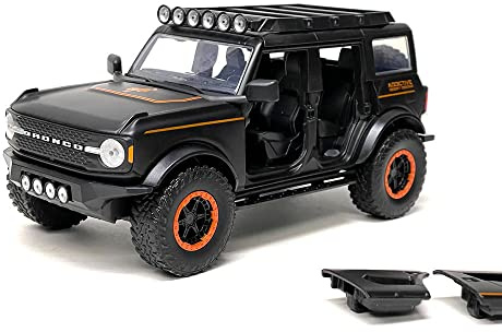 2021 Bronco Matt Black with Orange Stripes and Roof Rack Addictive Desert Designs Just Trucks Series 1/24 Diecast Model Car by Jada 34287