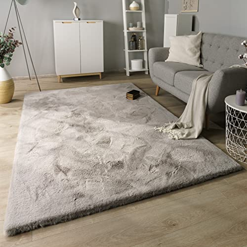 Paco Home Hochflor Teppich Wohnzimmer Schlafzimmer Modern Flauschiger Fellteppich Fell Imitat Kunstfell Langflor, Grösse:120x160 cm, Farbe:Grau