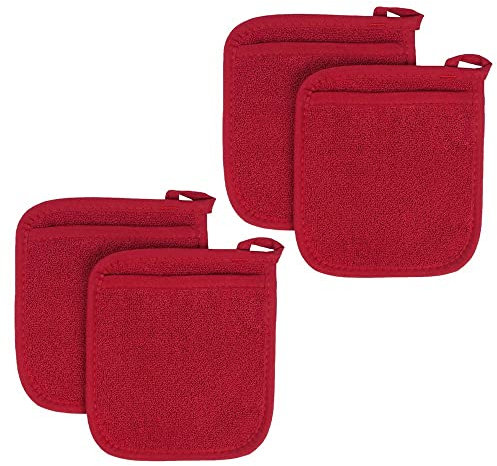 Wresetly 4 Pezzi Vaso Tappeto Cotone Tessuto Pot Tenitori Fibbia Ponge Pot Cucina Supporti Cuscino Tasca Strumento Presina Rosso