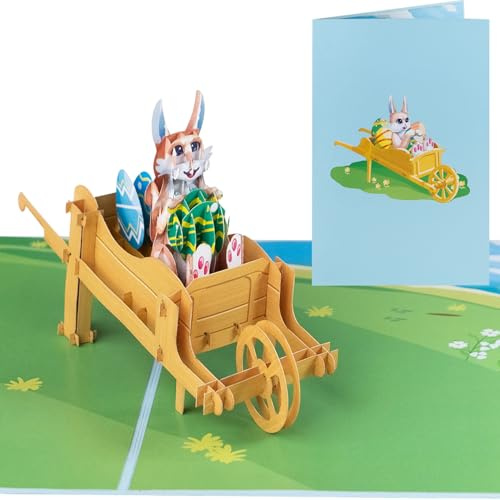 Sweetpopup® 3D Pop-Up Karte Hase mit Ostereiern – Handgemachte Glückwunschkarte zu Ostern - Für Familie, Kinder & Freunde, 100