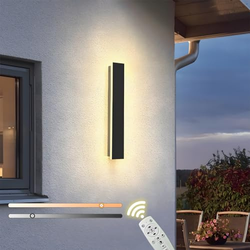 ZTWLEED LED Wandleuchte Aussen,8W 40CM Lange Wandlampe mit Fernbedienung | Dimmbar 10% - 100%,3000K-6000K, IP65 Wasserdicht,Acryl Wandleuchten Außen für Villa Garten Korridor balkon,110-240V,Schwarz