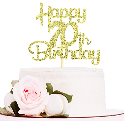 Sotpot 70th Birthday Cake Topper Gold Glitter 1 pack for 70th Birthday Anniversary Party Decor Supplies