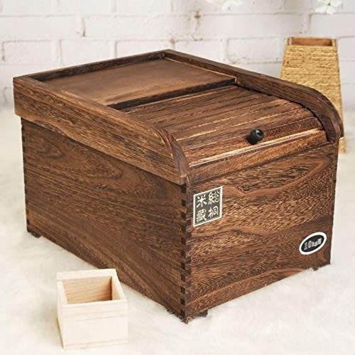 NIBHZ Reisbehälter aus Holz Zur Aufbewahrung von Reis, Reis-Aufbewahrungsbehälter mit Schiebedeckel und Messbecher, Großer Müslispender aus Holz, Bambus-Reisspender,Brown-20KG