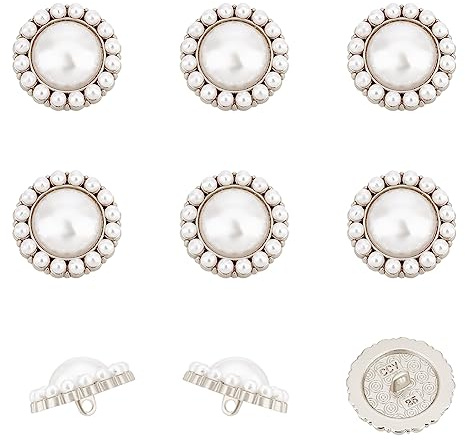 nbeads 12 Stück 2.5cm Blumen-Perlen-Knöpfe, Kunststoff-Imitationsperle-Ösenknopf Nähen Bastelknöpfe Dekoration Für DIY Scrapbooking Kleidung Dressing Verzierungen, Platin Farbe
