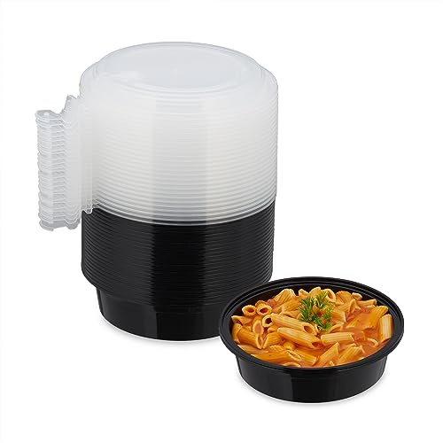 Relaxdays Juego Preparar Comida Fiambreras Plástico, Set de 24, 1 Compartimento, Aptas Microondas, Reutilizables, Cajas para Meal Prep, Negro, 5 x 18 x 18 cm