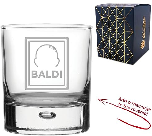 Personalised Engraved Novelty Whisky Glass Tumbler with Baldi Design, Add a Personalised Message to the Reverse, Gift Box Included, Laser Engraved, Gift for Dad Grandad Colleague Retirement