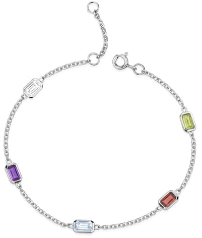 Edelstein Armband Silber 925 für Damen in verschiedenen Farben | Feine Armkette in silber oder gold aus 925 Sterling Silber für Frauen und Mädchen von MATERIA by Matthias Wagner