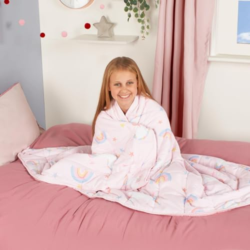 OHS Weighted Blanket 3kg Teddy Fleece Unicorn Pink, Calming Stress Relief Heavy Weighted Blanket for Adults Pink Blanket Gift for Women Anti Anxiety (Disclaimer:Only suitable for age 3+years)