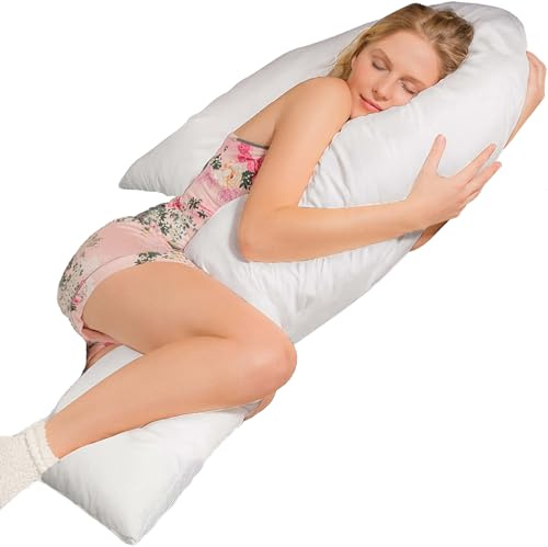 Traumreiter Seitenschläferkissen Visco J mit Bezug Weiß. Hybrid Kissen + 1cm Memory Foam. J Form Schwangerschaftskissen Gel Body Pillow Komfortkissen Erwachsene, Ergonomie Zertifiziert