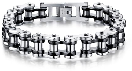 LAFATINA Men's Bicycle Bike Rocker Link Manly Motorcycle Chain Bracelets Fathers Day Stainless Steel Wide Masculine Bangle Wristband, 8.38 inches