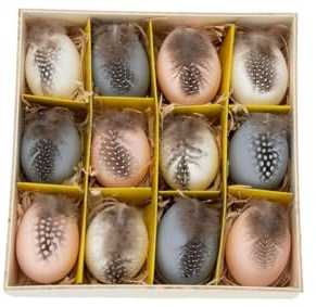 NaDeco Hühnereier, bemalt, 12 Stück, mit Hänger, in vielen Farben & mit verschiedenen Motiven erhältlich | Deko-Ostereier | Schöne Osterdeko zum Aufhängen, Farbe:Hellgrau. Weiß. Rosa