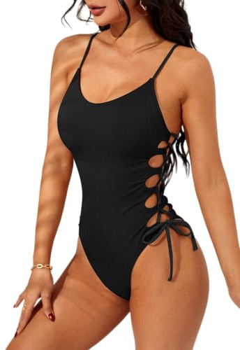 Narecte One Piece Swimsuit Women Bathing Suit Sexy High Cut Women's One-Piece Swimsuits Monokini One Piece Bathing Suit Black L