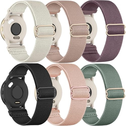 TUCOMO 6-pack flätade stretchiga klockarmband i nylon för Garmin Venu 2S/Venu 3S/Vivoactive 4S/Vivomove 3S, Garmin Forerunner 255S/Forerunner 265S, elastiska tygarmband, 18 mm ögla, för kvinnor, män,