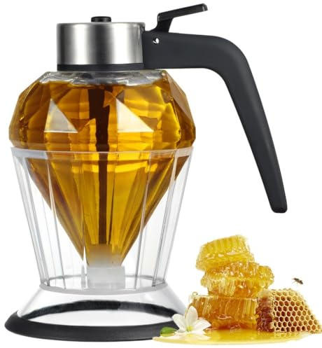 Élégant pot à miel avec base, distributeur de sirop en verre sans désordre, pot à crêpes en forme de diamant, distributeur de sauce pour huile, vinaigre, sauce soja