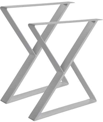 Magnetic Mobel 2 x Tischkufen aus Metall | Industrial Tischbeine in Schwarz Weiß & Rohstahl | Alle Größen für Esstisch Schreibtisch Couchtisch & Bank | Profil: 8x2 | X- Form (Grau)