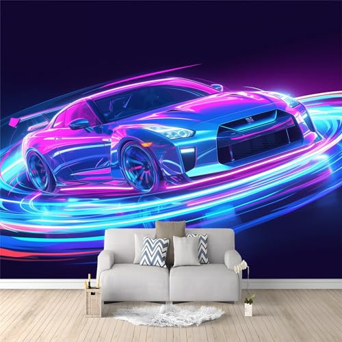 Neon Lights Premium Feature Non-Woven Fleece Cool Car Photo Wallpaper Farmhouse Teenager Adult Bedroom wall Mural Home Poster Decoration 300 x 210 cm Photo Mural