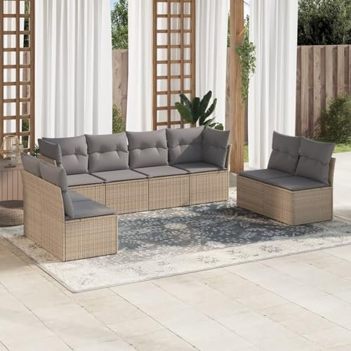 Homgoday Gartensofa-Set 8-teilig mit beigen Kissen aus Polyrattan, Outdoor-Sofas für den Garten, Gartenmöbel-Set für den Außenbereich, Gartenmöbel Type3249288